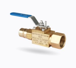 Industrial actuator-valve assembly in a brass finish.