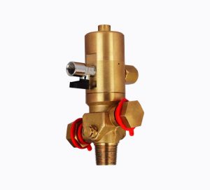 IHP-Valve brass ball valve with blue handle and etched specifications.