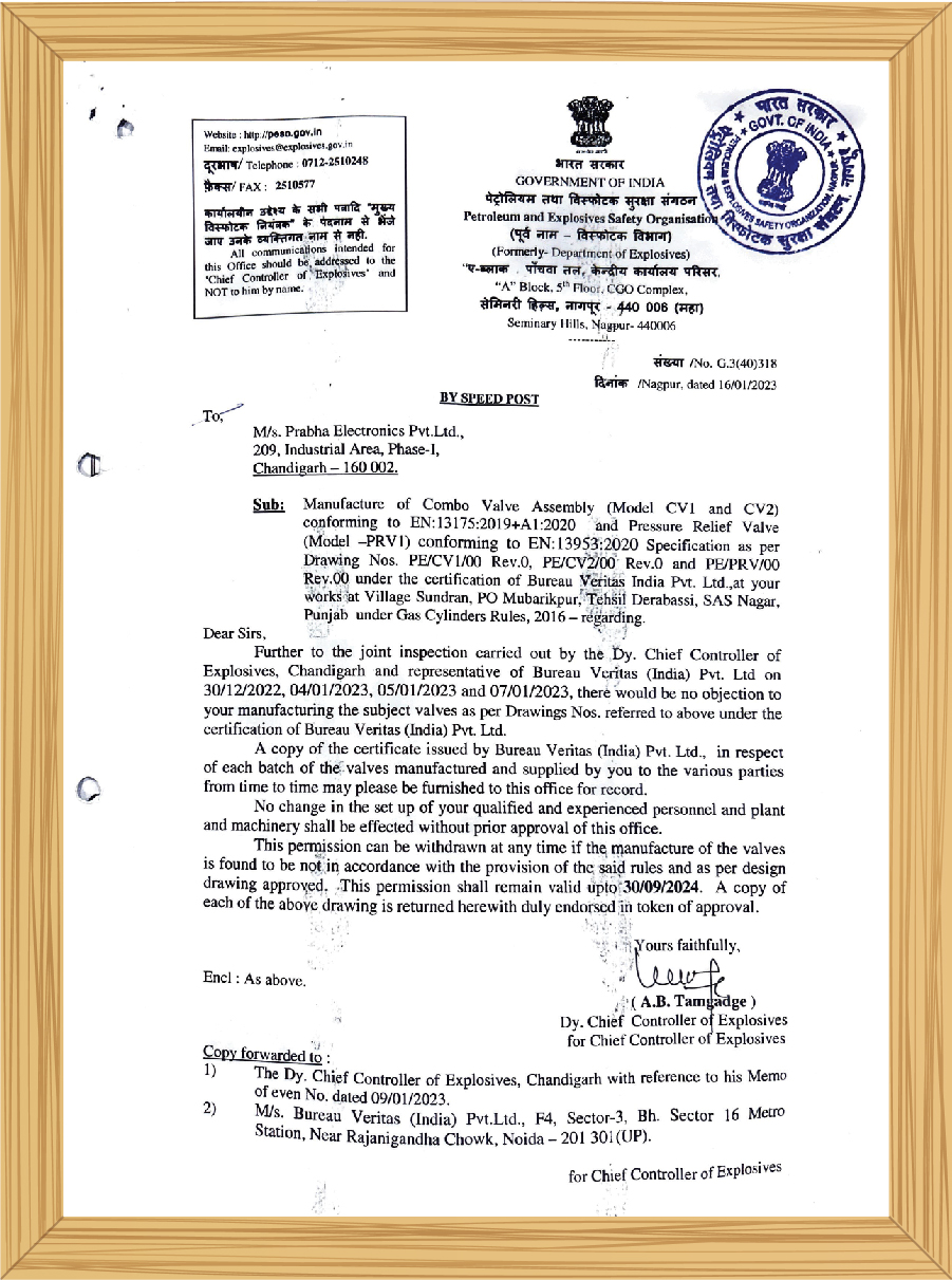 Certificate Prabha Electronics Private Limited