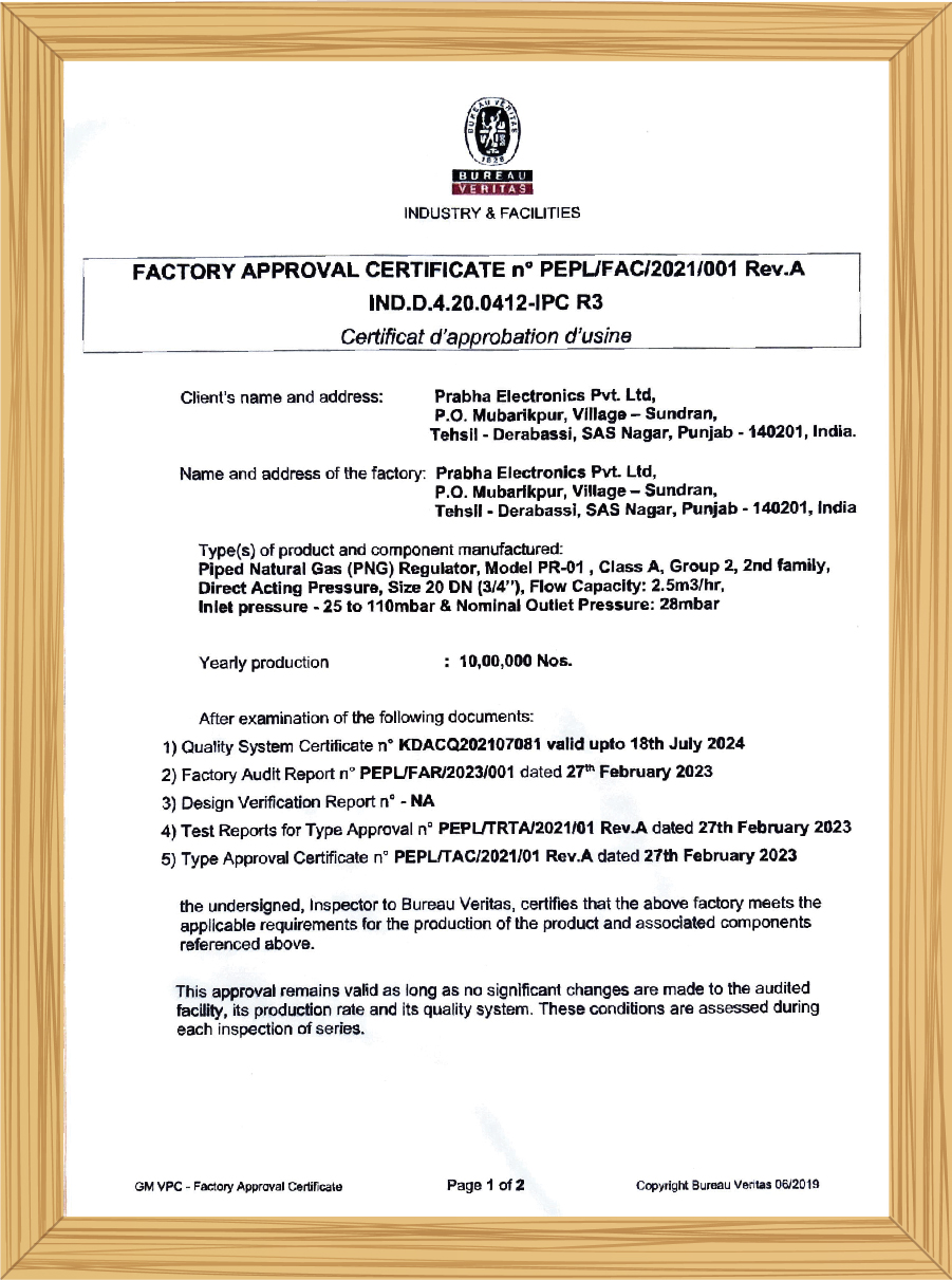 Certificate Prabha Electronics Private Limited