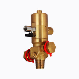 IHP-Valve brass ball valve with blue handle and etched specifications.